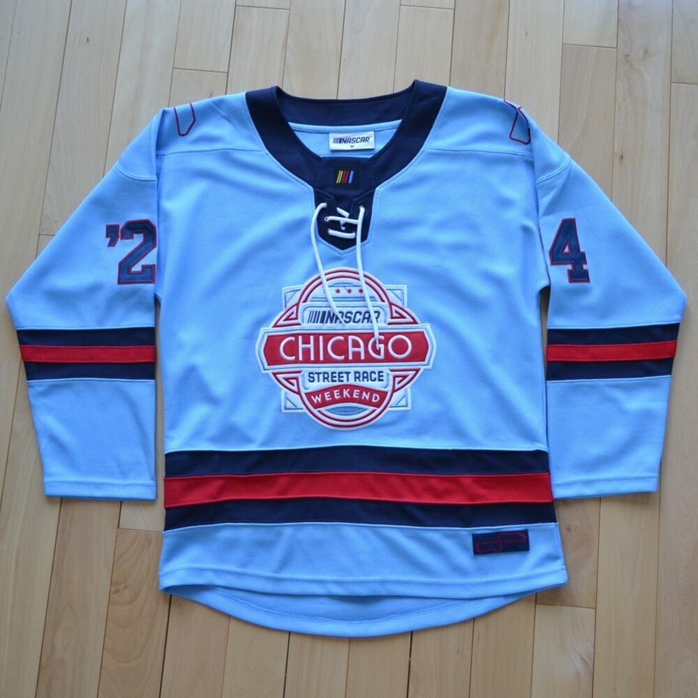 NWT NASCAR Chicago Street Race Hockey Jersey Size Medium Blue